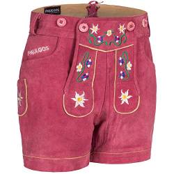 PAULGOS Damen Trachten Lederhose + Träger, Echtes Leder, Kurz in 8 Farben Gr. 34-50 M1, Damen Größe:34, Farbe:Pink von PAULGOS