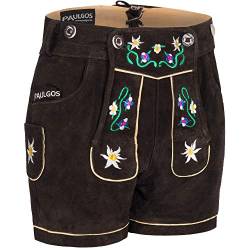 PAULGOS Damen Trachten Lederhose + Träger, Echtes Leder, Kurz in 8 Farben Gr. 34-50 M1, Farbe:Dunkelbraun, Damen Größe:34 von PAULGOS