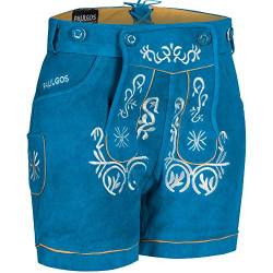 PAULGOS Damen Trachten Lederhose + Träger, Echtes Leder, Kurz in 8 Farben Gr. 34-50 M2, Farbe:Blau, Damen Größe:40 von PAULGOS