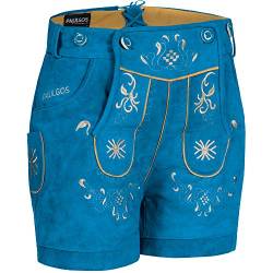 PAULGOS Damen Trachten Lederhose + Träger, Echtes Leder, Kurz in 8 Farben Gr. 34-50 M3, Farbe:Blau, Damen Größe:34 von PAULGOS