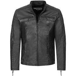 PAULGOS Herren Lederjacke Echtes Leder Jacke Echtleder Übergangsjacke Fashion in 5 Farben Gr. S-7XL Design 1 (DE/NL/SE/PL, Alphanumerisch, 3XL, Regular, Regular, Schwarz) von PAULGOS