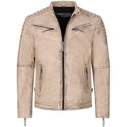 PAULGOS Herren Lederjacke Echtes Leder Jacke Echtleder Übergangsjacke Fashion in 5 Farben Gr. S-7XL Design 2 (DE/NL/SE/PL, Alphanumerisch, 4XL, Regular, Regular, Beige) von PAULGOS