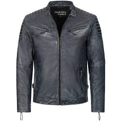 PAULGOS Herren Lederjacke Echtes Leder Jacke Echtleder Übergangsjacke Fashion in 5 Farben Gr. S-7XL Design 2 (DE/NL/SE/PL, Alphanumerisch, 5XL, Regular, Regular, Grau) von PAULGOS