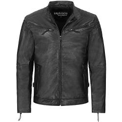 PAULGOS Herren Lederjacke Echtes Leder Jacke Echtleder Übergangsjacke Fashion in 5 Farben Gr. S-7XL Design 2 (DE/NL/SE/PL, Alphanumerisch, XL, Regular, Regular, Schwarz) von PAULGOS