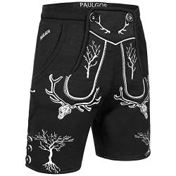 PAULGOS Herren Trachten Jogginghose, Optik Trachten Lederhose, Kurz in 3 Farben Gr.S-3XL JOK6 (M, Schwarz) von PAULGOS