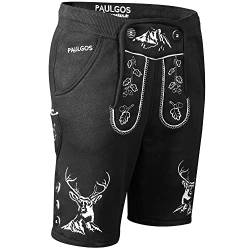 PAULGOS Herren Trachten Jogginghose, Optik Trachten Lederhose, Kurz in 3 Farben Gr.S-5XL JOK4 (M, Schwarz) von PAULGOS