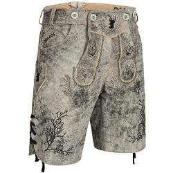 PAULGOS Herren Trachten Lederhose + Träger, Echtes Leder, Kurz in 3 Farben Gr. 44-60 HK3 Antik (Mitternachtsgrau, 60) von PAULGOS