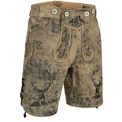 PAULGOS Herren Trachten Lederhose + Träger, Echtes Leder, Kurz in 3 Farben Gr. 44-60 HK4 Antik (Krokodilgrün, 44) von PAULGOS