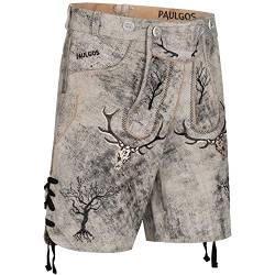 PAULGOS Herren Trachten Lederhose + Träger, Echtes Leder, Kurz in 3 Farben Gr. 44-60 HK6 Antik (Mitternachtsgrau, 54) von PAULGOS