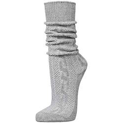 PAULGOS Trachtensocken Trachtenstrümpfe Socken Kniestrümpfe mit Zopfmuster in 3 Farben Gr. 39-47, Schuhgröße:43, Farbe:Grau von PAULGOS