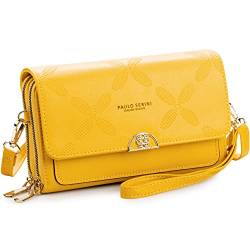 PAULO SERINI® Umhängetasche Damen | Handytasche zum Umhängen aus 100% veganem Leder | Handtasche Damen kleiner Crossbody Bag mit 2 Fächern & Reißverschluss | Women Purse Royal Yellow | gelb von PAULO SERINI