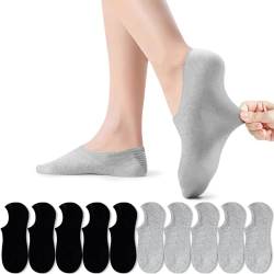 PAUNEW Sneaker Socken 39-42 Sportsocken für Damen Schwarz Grau 10 Paar Füßlinge Footies Unsichtbare No Show Schwarz und Grau von PAUNEW