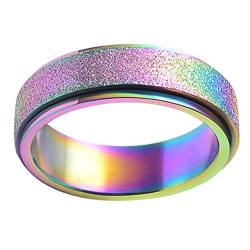 PAURO Damen 316L Edelstahl Sand Blast Finish Regenbogen Lucky Spinner Ring 6Mm Band Größe 47 von PAURO