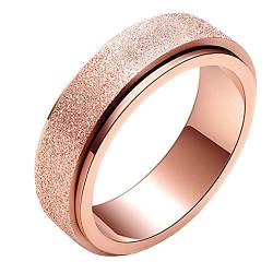 PAURO Damen 316L Edelstahl Sand Blast Finish Rose Gold Glück Spinner Ring 6Mm Band Größe 50 von PAURO