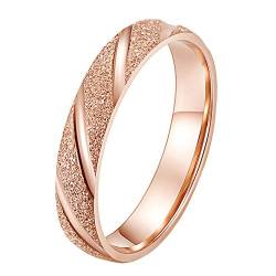 PAURO Damen 4mm Stapelbar Engagement Ehering Ring aus Edelstahl Sand Blast Finish Rose Gold Größe 52 von PAURO