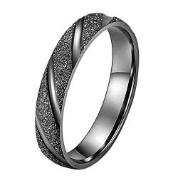 PAURO Damen 4mm Stapelbar Engagement Ehering Ring aus Edelstahl Sand Blast Finish Schwarz Größe 57 von PAURO