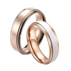 PAURO Damen Edelstahl 6MM Hochglanzpolierter Matter Minimalistischer Paar Verlobungsring Ehering Roségold Größe 65 (20.7) von PAURO