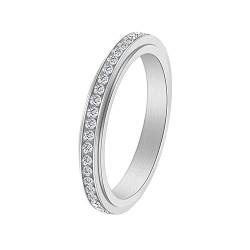 PAURO Damen Edelstahl Angst drehbar Stacking Ringe Inlay Zirkonia Hochzeit Band Silber Größe 62 (19.7) von PAURO