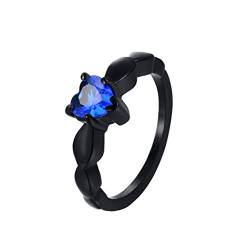 PAURO Damen Edelstahl Romantisches blaues Herz Zirkonia Versprechen Ehering Ring Schwarze Größe 60 von PAURO