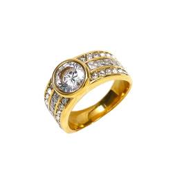 PAURO Damen Edelstahl Runder Edelstein Ring Gold plattiert CZ Micro Pave Ring Weiß Größe 62 (19.7) von PAURO