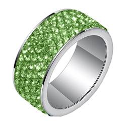 PAURO Damen Herren Edelstahl 8mm Hochglanzpolierter Ehering Zirkonia Ring Silber Hellgrün Größe 60 (19.1) von PAURO