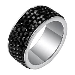PAURO Damen Herren Edelstahl 8mm Hochglanzpolierter Ehering Zirkonia Ring Silber Schwarz Größe 60 (19.1) von PAURO