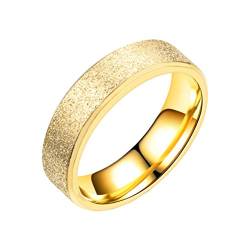 PAURO Damen Ring aus Edelstahl Gold 6Mm Stapelbar Ehering Sandblast Finish Größe 57 von PAURO