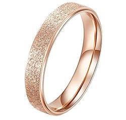 PAURO Damen Ring aus Edelstahl Roségold 4Mm Stapelbar Ehering Sandblast Finish Größe 70 von PAURO