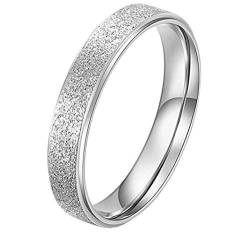 PAURO Damen Ring aus Edelstahl Silber 4Mm Stapelbar Ehering Sandblast Finish Größe 52 von PAURO