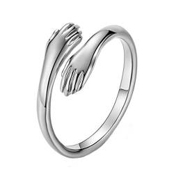 PAURO Damen Silber Titan Stahl Hände Umarmung Offenen Ring Edelstahl Liebhaber Romantischen Stil Hochzeit Größe 54 von PAURO