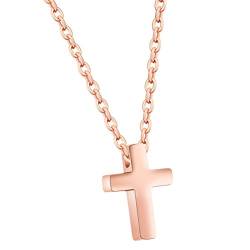 PAURO Damen Zierliche Kleine Kreuz Edelstahl Anhänger Halskette Mit 16 Zoll Kette Rose Gold Überzogen von PAURO