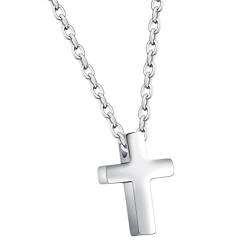 PAURO Damen Zierliche Kleine Kreuz Edelstahl Anhänger Halskette Mit 16 Zoll Kette Silber Ton von PAURO