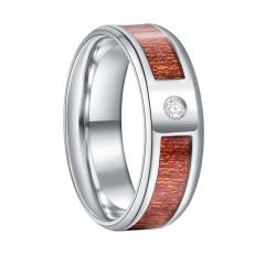 PAURO Herren Damen Cubic Zirconia Einfache Mitte Holz Einlage Ehering Weiß Größe 52 (16.6) von PAURO