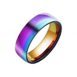 PAURO Herren Damen Edelstahl 6MM Hochglanzpolierter Minimalistischer Schlichter Ehering Regenbogen Größe 54 (17.2) von PAURO