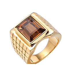 PAURO Herren Damen Edelstahl Hochglanzpolierter Quadrat Ehering Zirkonia Ring Gold Braun Größe 60 (19.1) von PAURO
