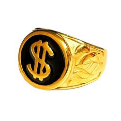 PAURO Herren Damen Edelstahl Kreativer Hochglanzpolierter Hip Hop Dollar Zeichen Ring Gold Größe 60 (19.1) von PAURO