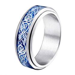 PAURO Herren Damen Keltisch Drachen Spinner Ringe Ehering Edelstahl Silber Blau Größe 62 (19.7) von PAURO