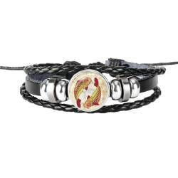 PAURO Herren Damen PU Leder Kreative 12 Konstellationen Geflochtenes Verstellbares Armband Fische von PAURO