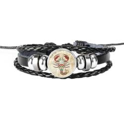 PAURO Herren Damen PU Leder Kreative 12 Konstellationen Geflochtenes Verstellbares Armband Skorpion von PAURO