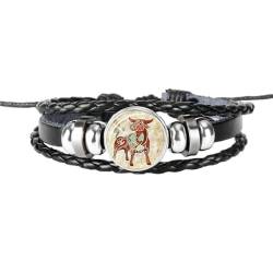 PAURO Herren Damen PU Leder Kreative 12 Konstellationen Geflochtenes Verstellbares Armband Stier von PAURO