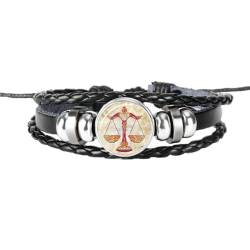 PAURO Herren Damen PU Leder Kreative 12 Konstellationen Geflochtenes Verstellbares Armband Waage von PAURO