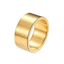 PAURO Herren Edelstahl 10mm Rohr Cut Wide Ehering Flat Top Ring Gold Gebürstet Finish Größe 62 von PAURO