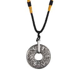 PAURO Herren Edelstahl Buddhistischen Mantra Om Mani Padme Hum Donut Halskette Anhänger Kette Baumwollschnur Silber von PAURO