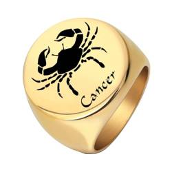 PAURO Herren Edelstahl Einfacher Hochglanzpolierter Runder Horoskop Krebs Ring mit Gravur Punk Stil Gold Größe 65 (20.7) von PAURO