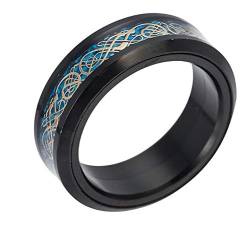 PAURO Herren Edelstahl Gold Keltische Drache Blau Carbon Faser Inlay Spinner Ring 8mm Band Größe 60 von PAURO