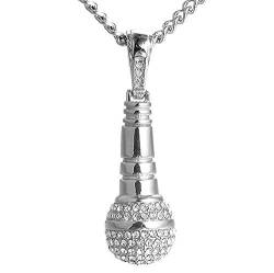 PAURO Herren Edelstahl Hip Hop Diamant CZ Mikrofon Anhänger Charme Halskette Mit Kette 24", Silber Klein von PAURO