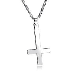 PAURO Herren Edelstahl Inverted Kreuz Von Saint Peter Halskette Anhänger Charme Mit 22 Zoll Kette Poliert Silber von PAURO