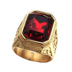 PAURO Herren Edelstahl Jahrgang Golden Square Eheringe Mit GroßEn Stein Rot/GrüN/Blau (rot, 70 (22.3)) von PAURO