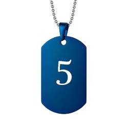 PAURO Herren Edelstahl Personalisierte Nummer 5 Halsketten Quadratische Hundemarke Anhänger Hip Hop Halskette, Blau von PAURO
