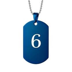 PAURO Herren Edelstahl Personalisierte Nummer 6 Halsketten Quadratische Hundemarke Anhänger Hip Hop Halskette, Blau von PAURO